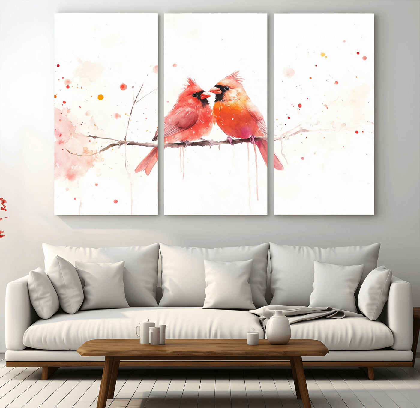 MGV-CV-48X32-3P - Cardinal Bird Canvas Wall Art - Male and Female Cardinal Print - Nature-Inspired Bird Wall Decor for