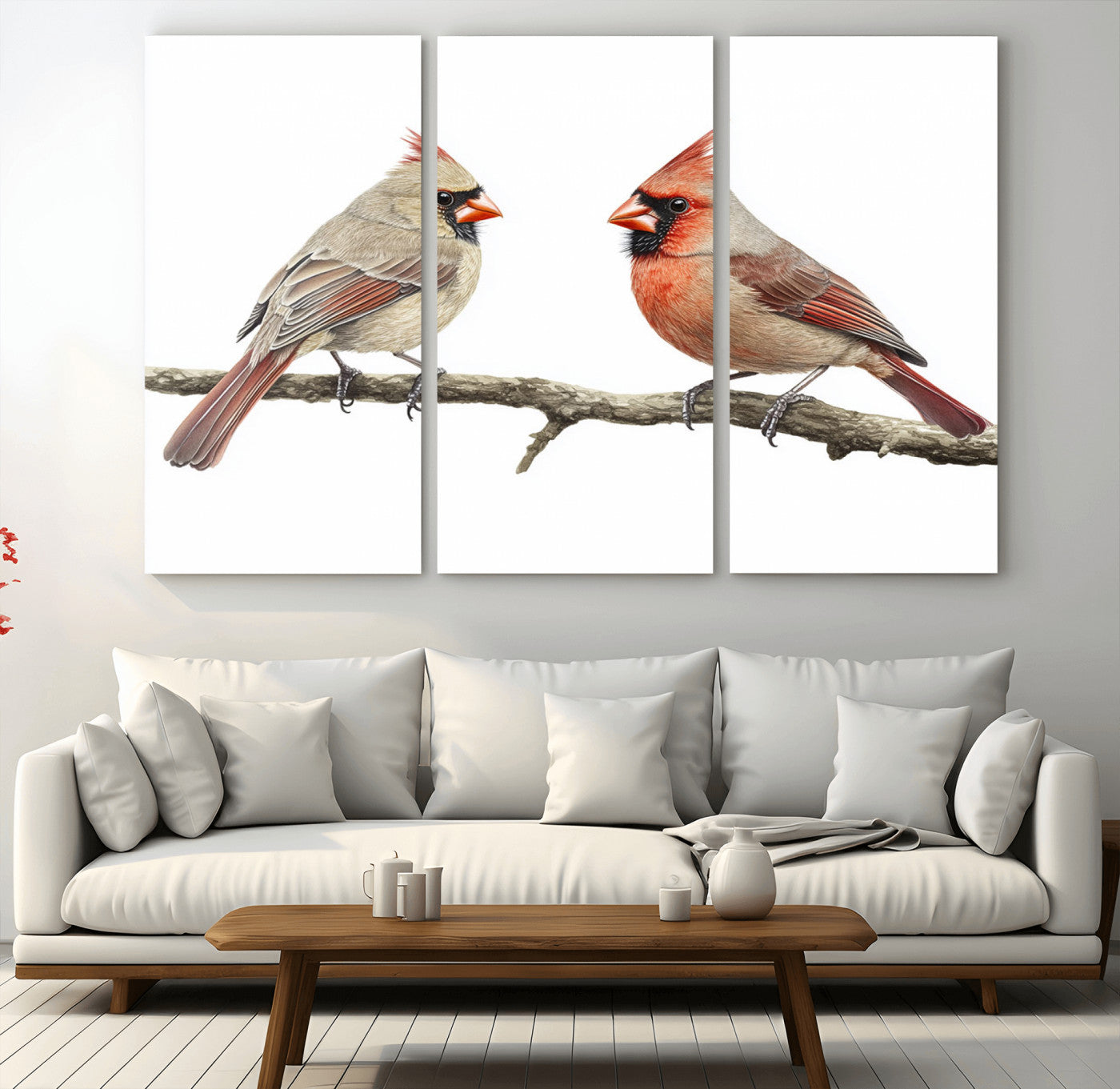 MGV-CV-48X32-3P - Cardinal Canvas Wall Art - Male and Female Cardinal Print - Nature-Inspired Bird Wall Decor for Home