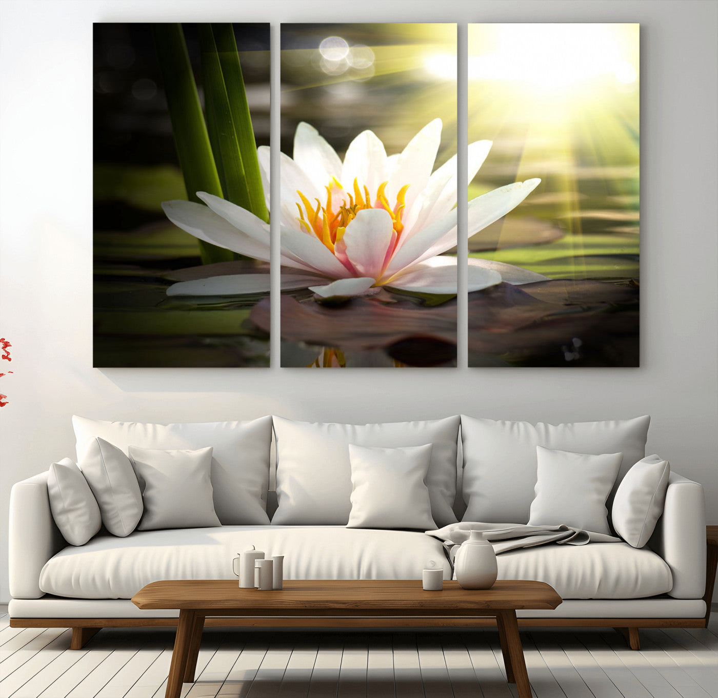MGV-CV-48X32-3P - Lotus Flower Wall Art Canvas Print, Water Lily Large Wall Art Canvas Print