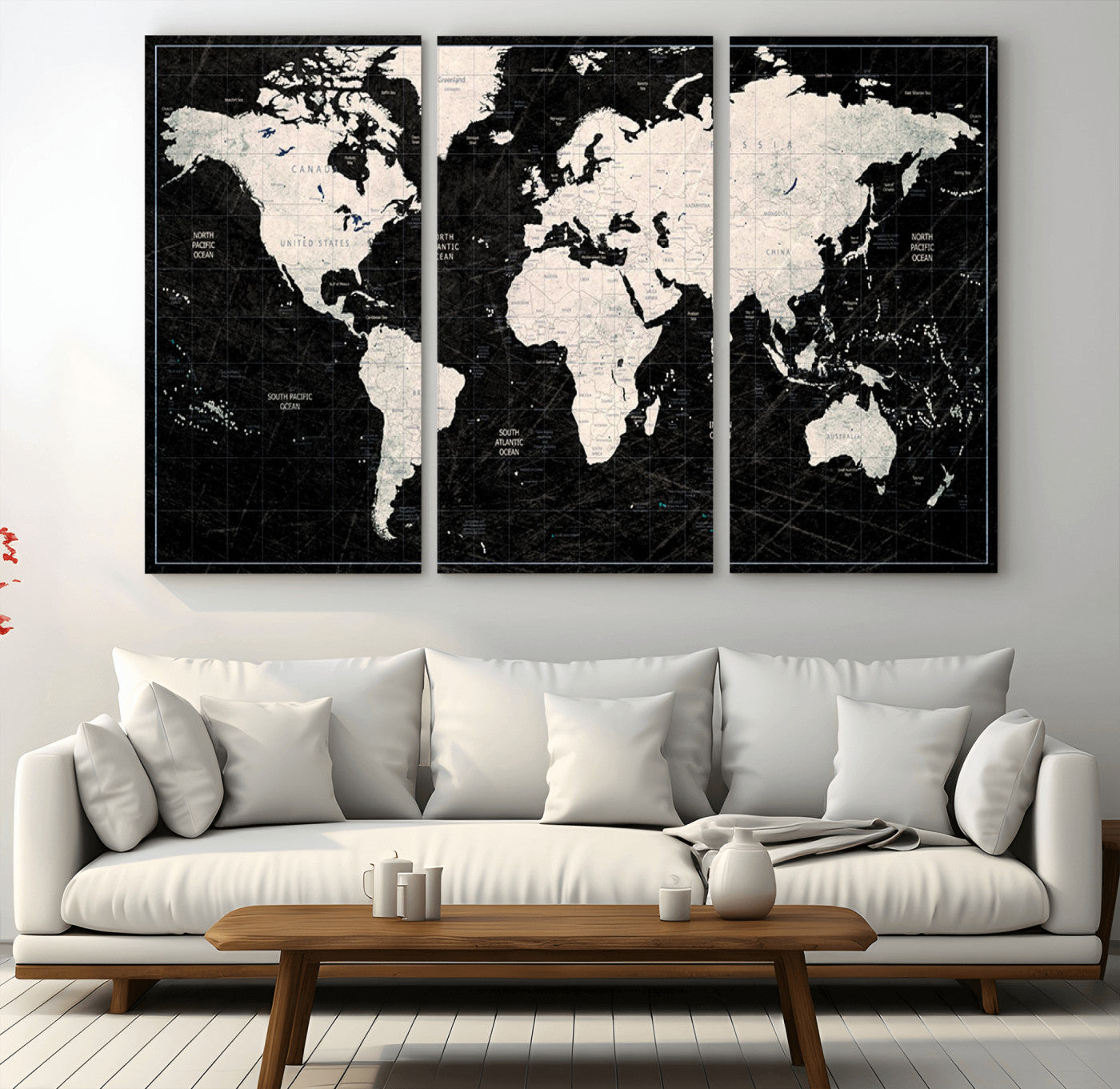 -Push Pin World Map Canvas Print – Framed Wall Art for Couples to Track Their Travels – Anniversary