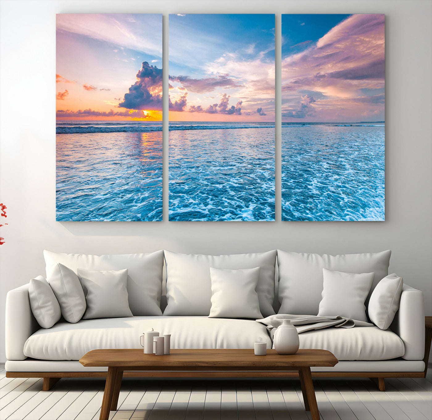 36641-MGV-CV-48X32-3P-Ocean Sunset Canvas Wall Art Print - Tranquil Seascape with Vibrant Sky and Rolling Waves Canvas Print - Coastal Wall Decor for Home or