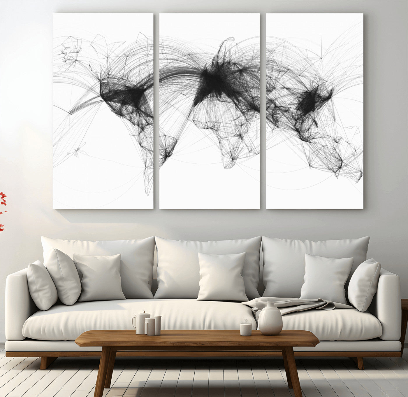 MGV-CV-48X32-3P - Flight Routes Air Traffic Map Canvas Wall Art - Framed - Ready to Hang