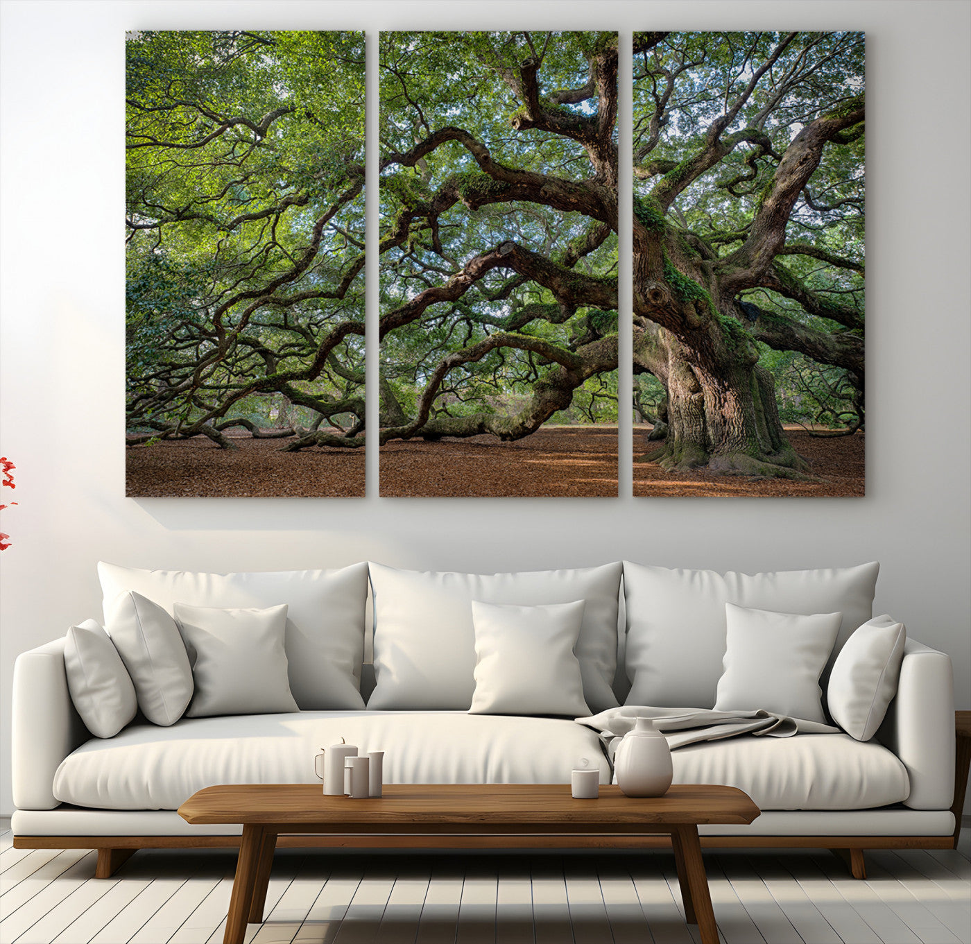 Canvas of the Angel Oak tree with sprawling limbs and mossy bark, ideal for earthy natural or rustic southern-inspired decor.