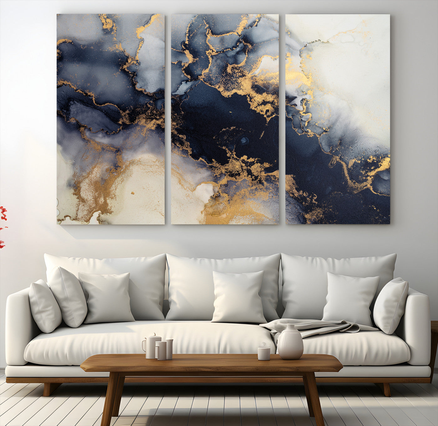 41136487-MGV-CV-48X32-3P-Black Marble Wall Art Canvas Print – Framed Abstract Gold Veins Elegant Luxury Design Decor for Home, Office