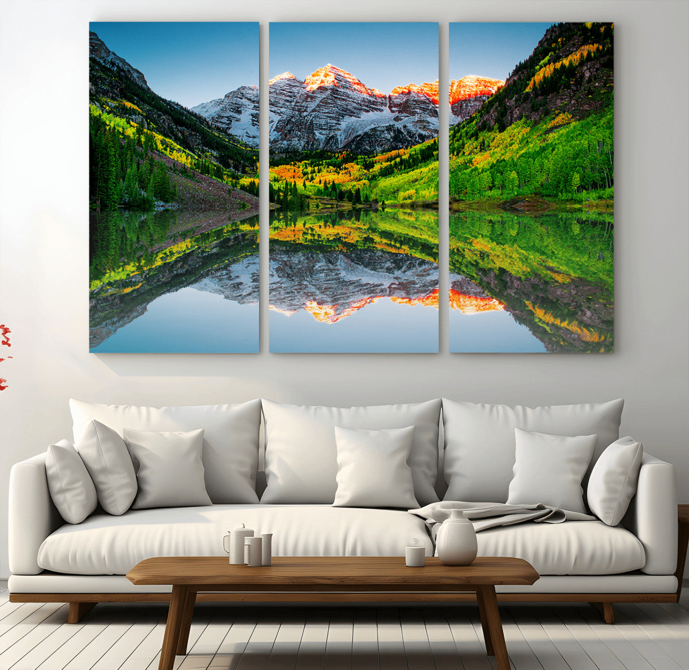 MGV-CV-48X32-3P - Sunrise Maroon Bells Lake Wall Art Print, Elk Mountains Canvas Wall Art, North Maroon Peak Landscape