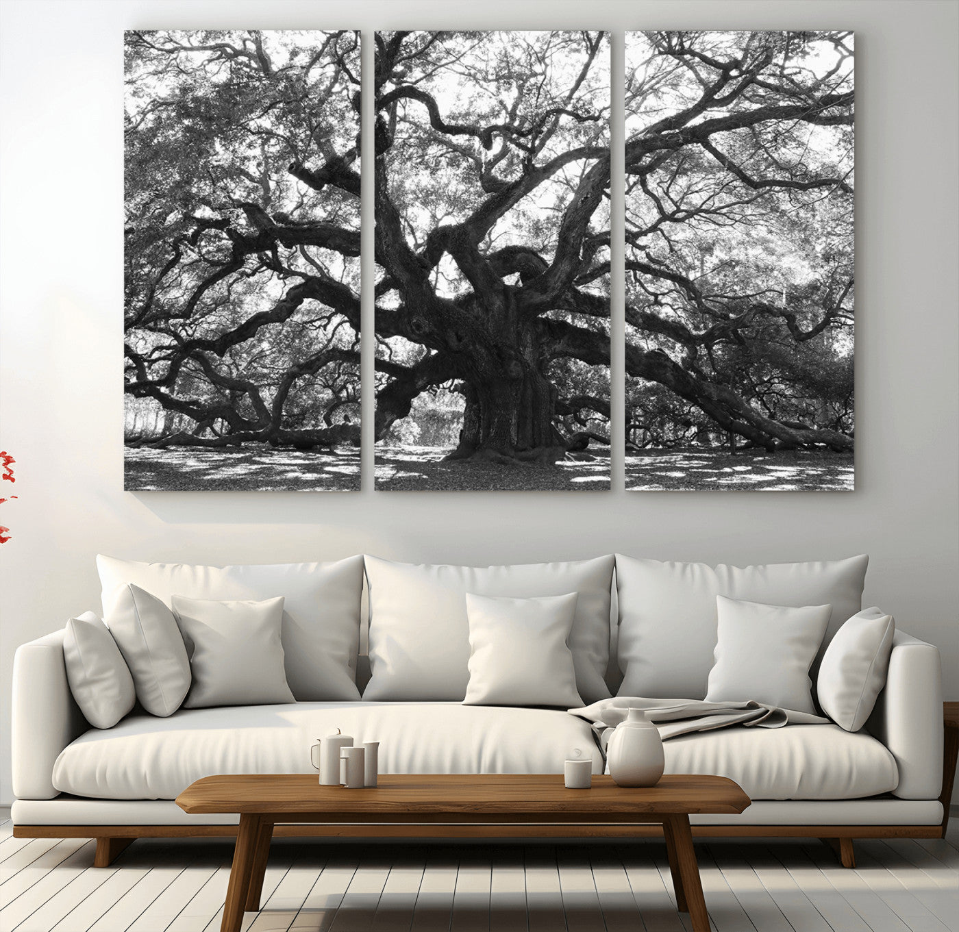 81655611-MGV-CV-36X24-Ancient Oak Wall Art Canvas Print – Gnarled Tree Twisted Branches Dramatic Sky Moody Nature Artwork for Home Office