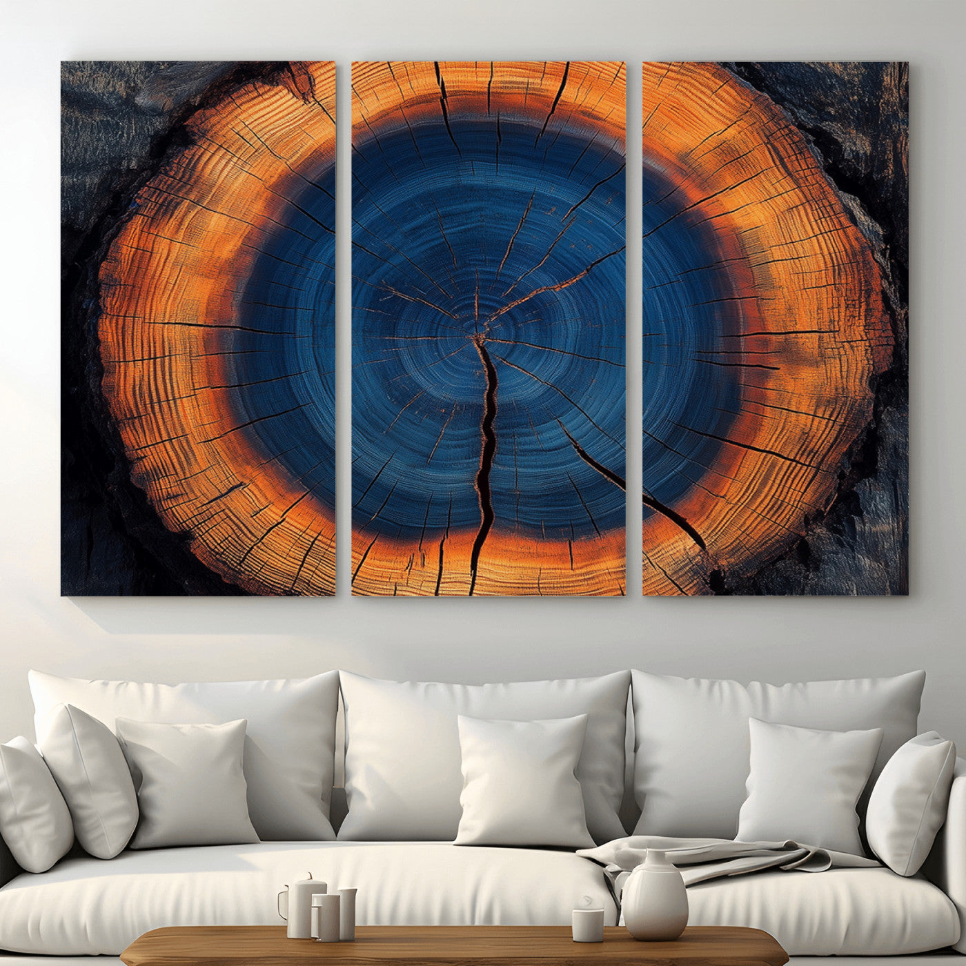 MGV-CV-48X32-3P - Abstract Tree Ring Wall Art Print, Natural Rustic Wood Texture Canvas Print, Framed Tree Ring Printing, Wood Tree Stump Artwork Canvas Print