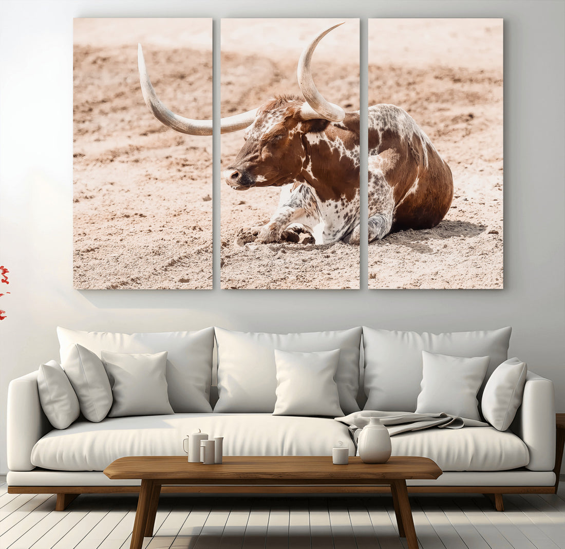 Texas Longhorn Wall Art | Framed Resting Bull Canvas