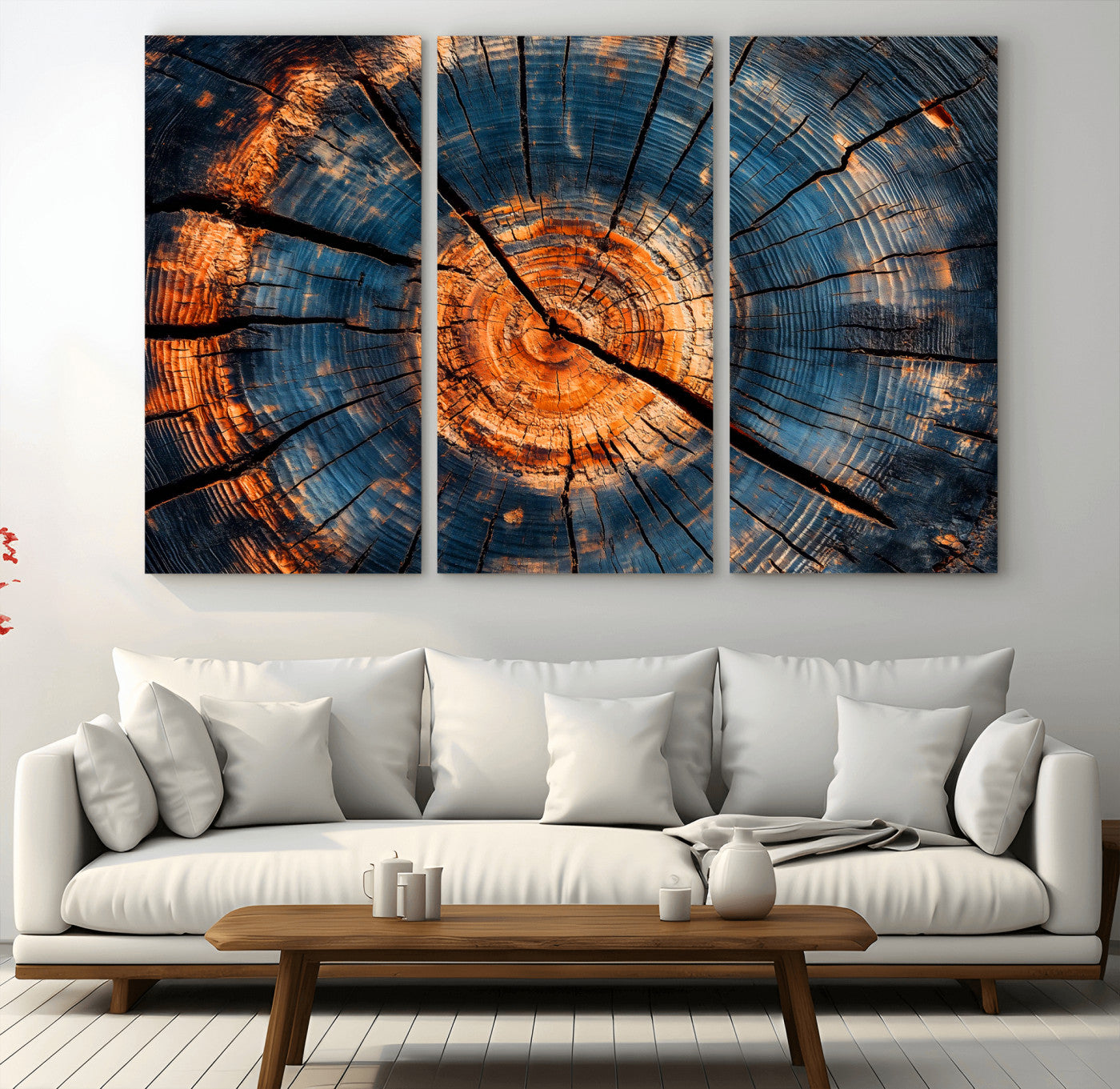 MGV-CV-48X32-3P - Burnt Wood Wall Art Canvas Print, Framed Aged Timber Art Picture Print, Rustic Tree Slice Perfect Rustic Decor Artwork