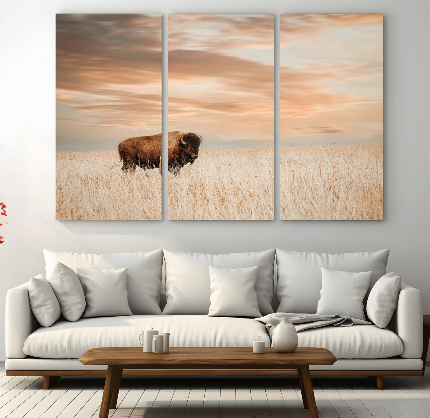 MGV-CV-48X32-3P - Bison Wall Art Canvas Print, Framed Buffalo Art Picture Print, Western Prairie Perfect Rustic Decor Artwork
