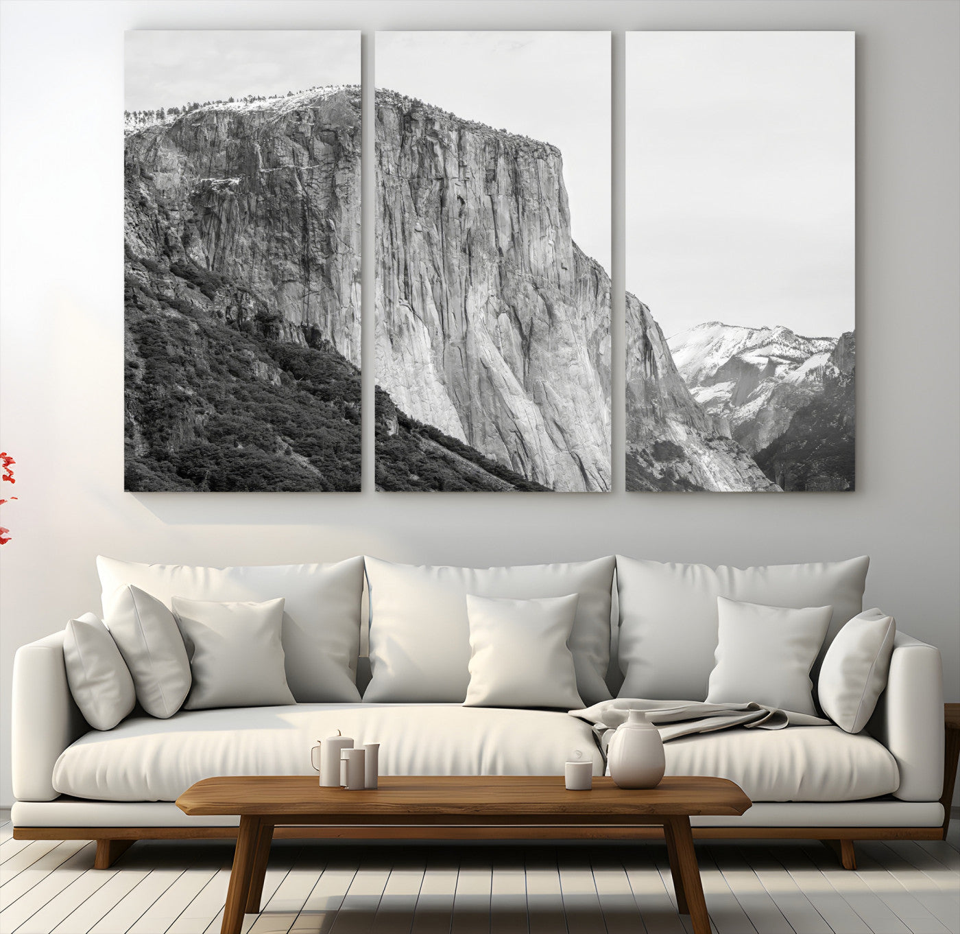 39393420-MGV-CV-48X32-3P-El Capitan Wall Art Canvas Print – Framed Yosemite Cliff Monochrome Mountain Landscape Nature Artwork for Home Office