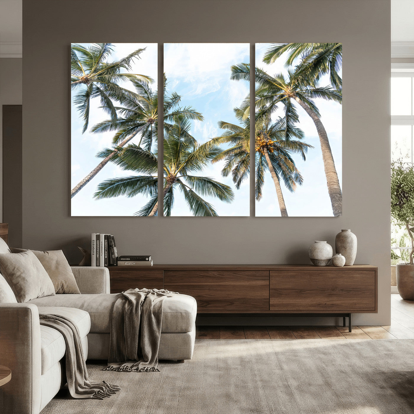87247012-MGV-CV-36X24 - Tropical Palm Trees Wall Art – Sunlit Leaves & Blue Sky Canvas Print, Island Breeze and Vacation Vibes for Office or Home Decor