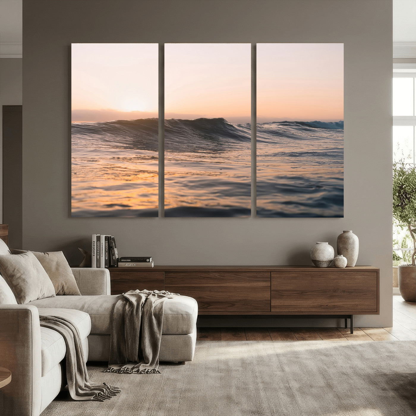 46299358-MGV-CV-36X24 - Golden Sunset Ocean Wall Art – Tranquil Waves & Peaceful Horizon Canvas Print, Soft Light and Evening Glow for Serene Beach, Home or Nature Decor
