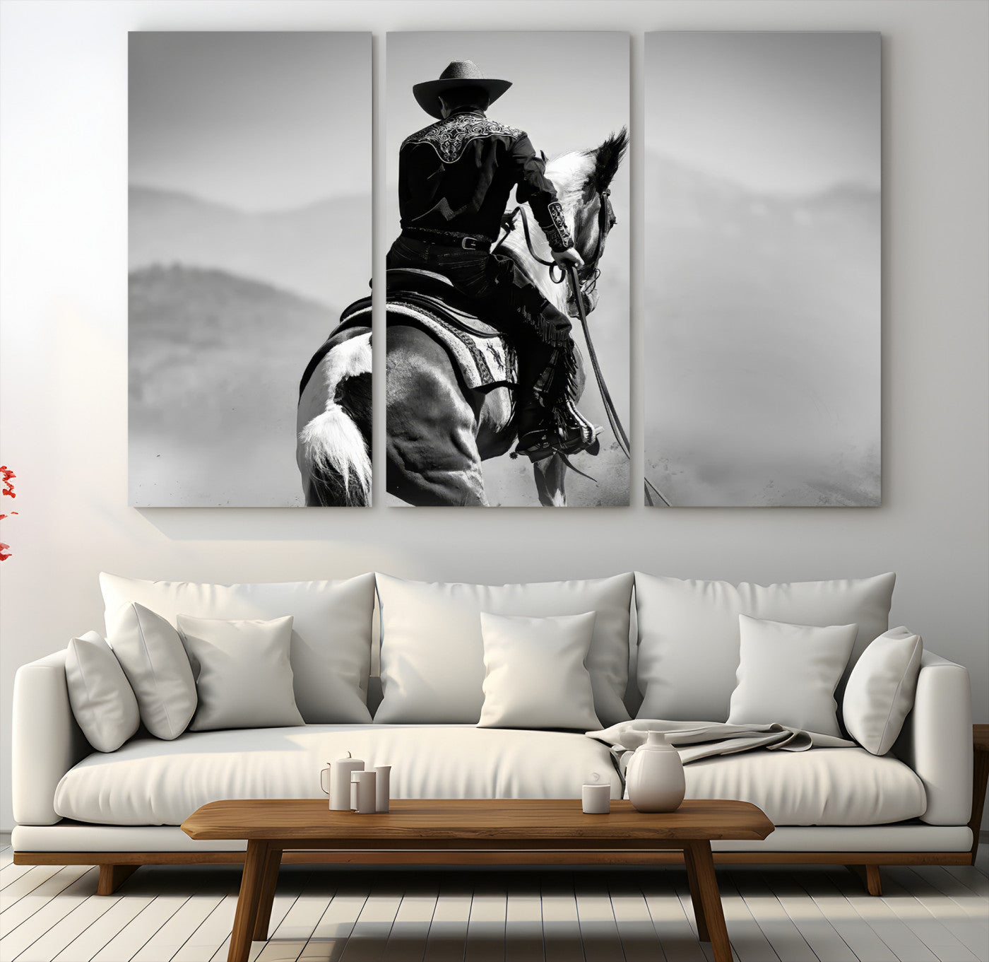 83102464-MGV-CV-48X32-3P-Western Wall Art Canvas Print – Framed Cowboy and Horse Scene Artwork for Rustic Western Home, Office Decor