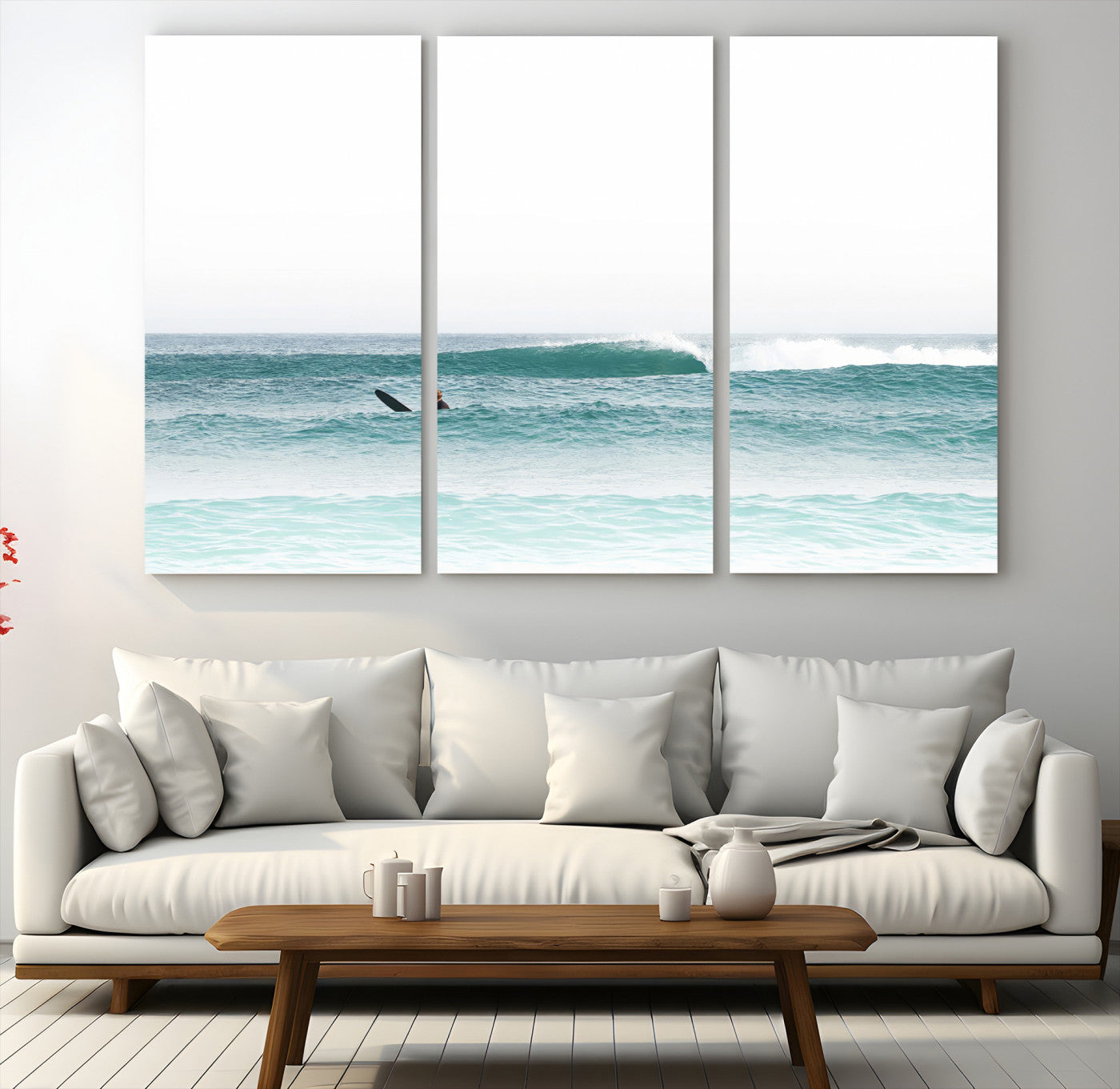 56345117-MGV-CV-48X32-3P-Surfing Wall Art Canvas Print – Framed Ocean Waves Minimalist Beach Artwork for Living Room Bedroom Office, Living Room