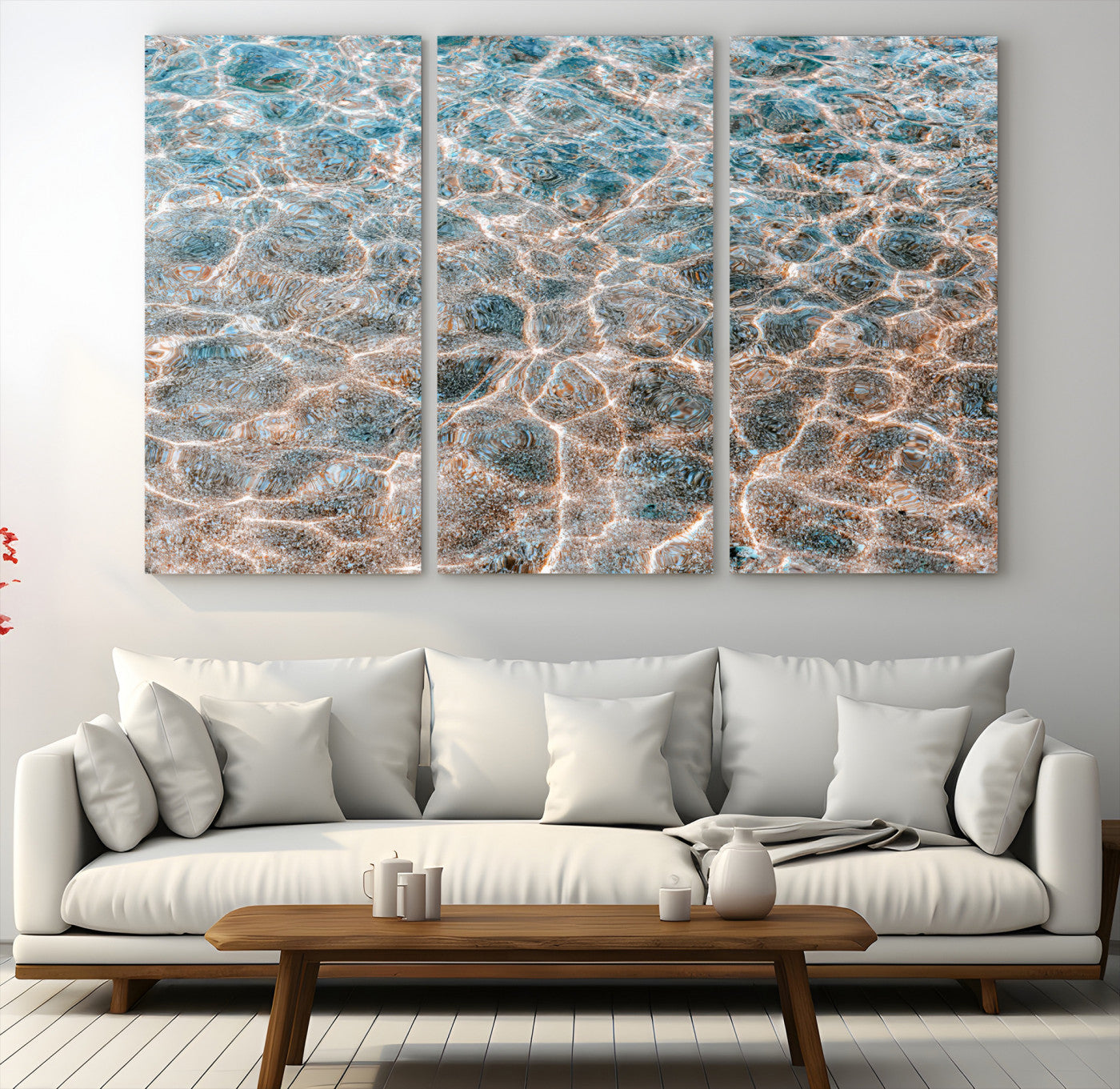 26580287-MGV-CV-48X32-3P-Clear Water Wall Art Canvas Print – Framed Sunlit Ocean Ripples Scene Artwork for Home, Office, Living Room Decor