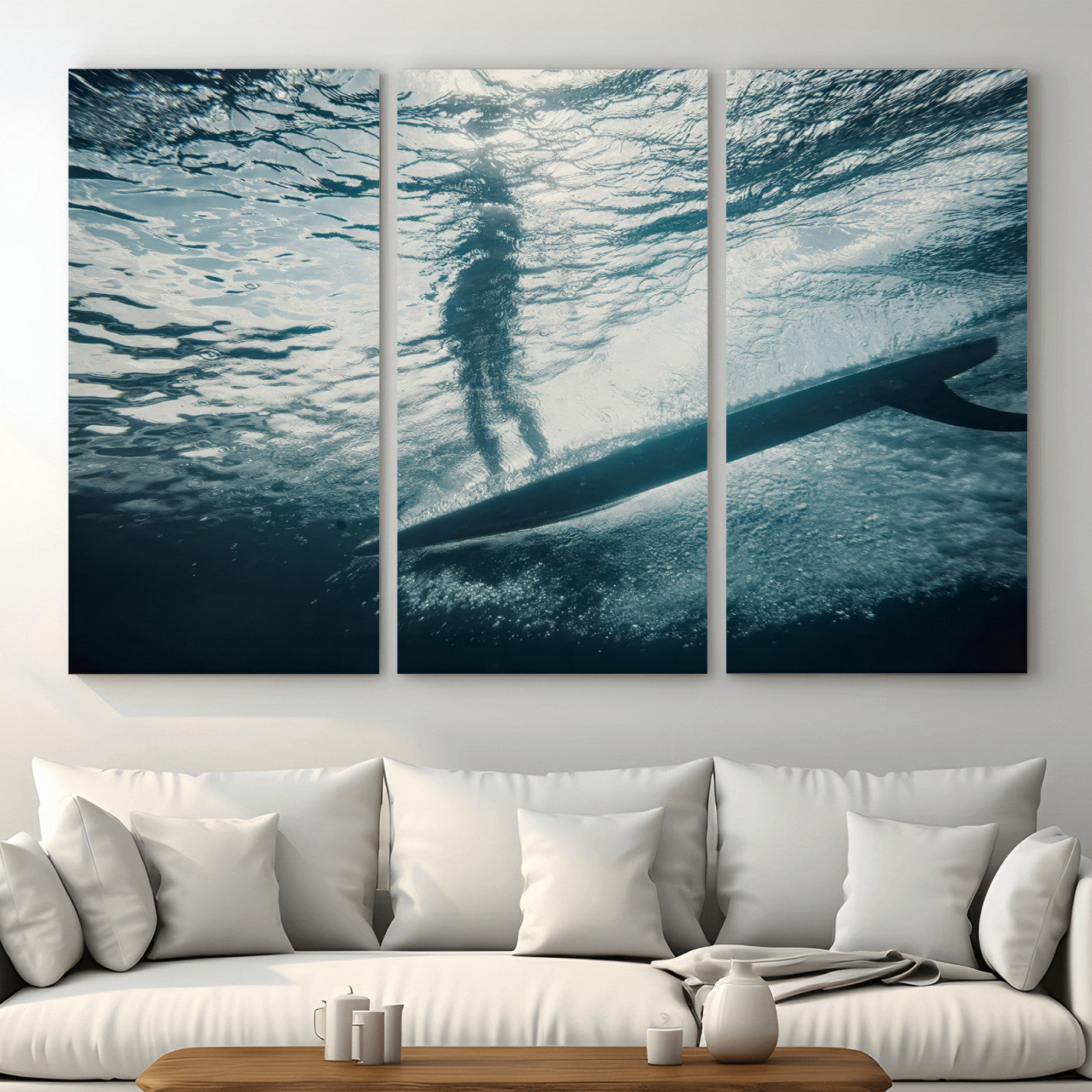 MGV-CV-48X32-3P - Submerged Surf Wall Art Canvas Print, Framed Underwater Perspective Art Picture Print, Ocean Surf Perfect Coastal Adventure Decor Artwork