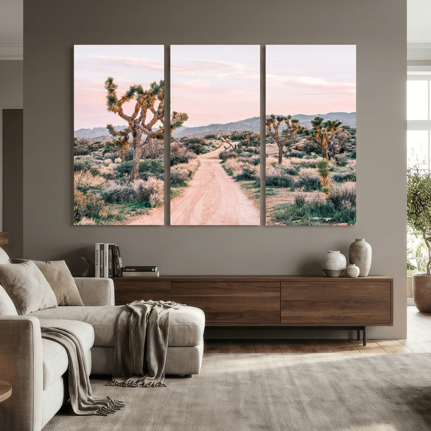 12540952-MGV-CV-36X24 - Desert Trail Wall Art – Canvas Print of Joshua Trees & Sunset Glow, Sandy Path Wilderness, Scenic Nature Escape Decor for Living Room, Office or Bedroom