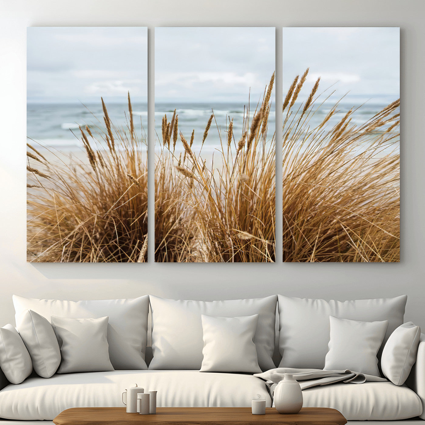 14270839-MGV-CV-36X24-Beach Grass Wall Art – Framed Coastal Dunes Canvas Artwork, Minimal Seaside Design, Modern Coastal Decor for Home, Office