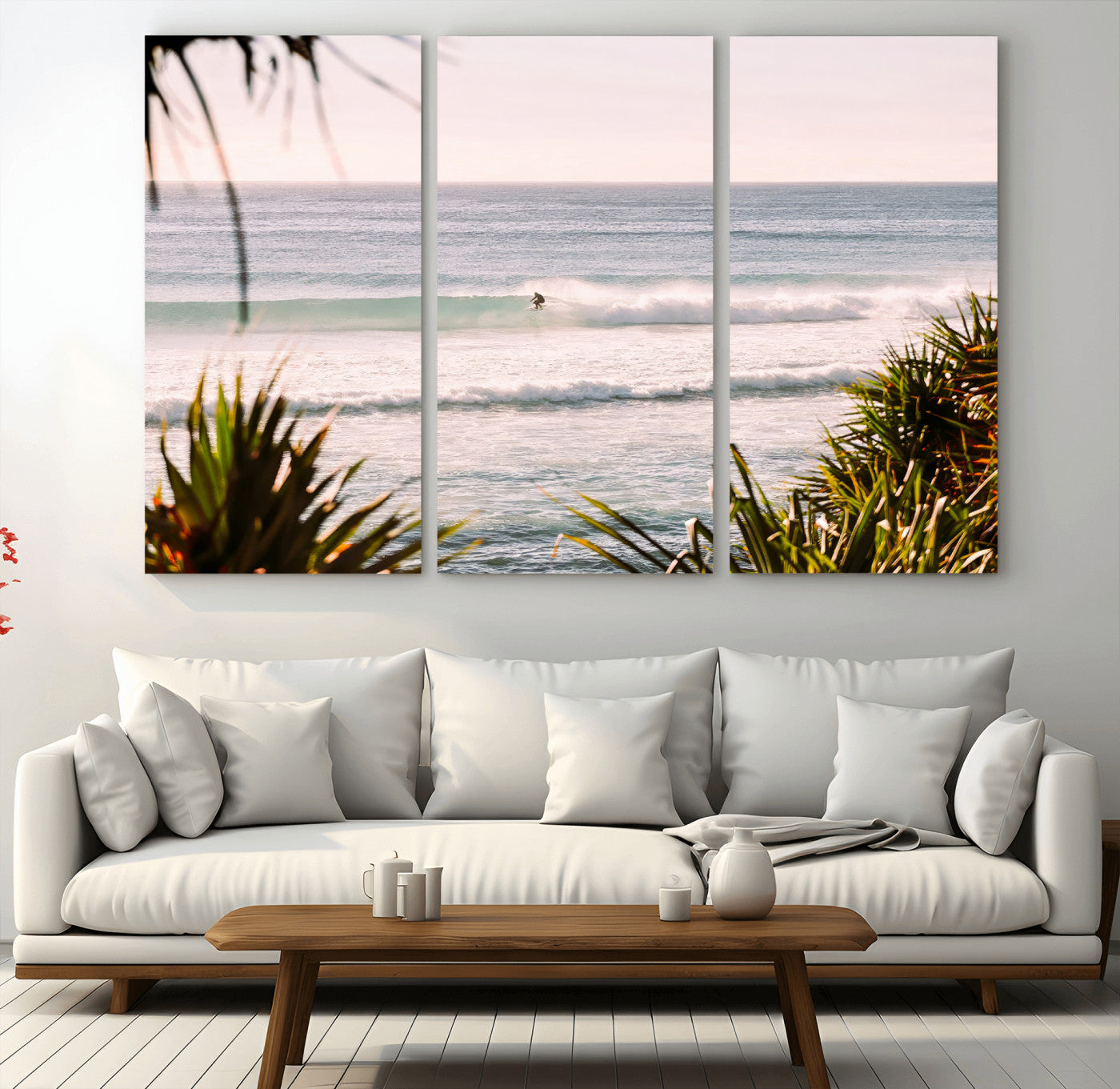 MGV-CV-48X32-3P - Ocean Surfer Wall Art Canvas Print, Framed Coastal Surf Art Picture Print, Tropical Beach Perfect Tropical Coastal Decor Artwork