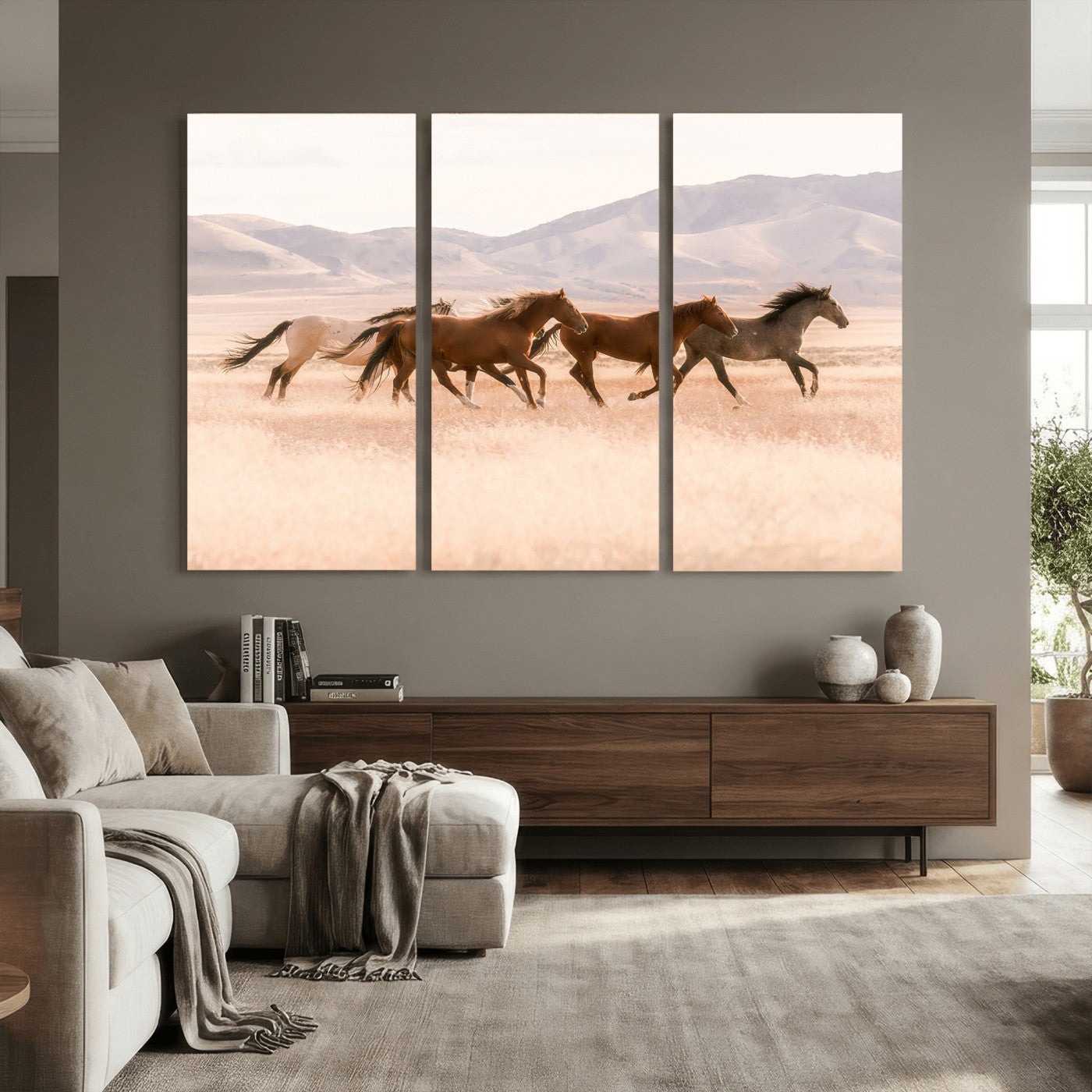 HORSESH-MGV-CV-36X24 - Wild Horses Wall Art – Running Freedom Canvas Print, Graceful Movement, Outdoor Landscape, Nature’s Power and Spirit, Home or Office Decor