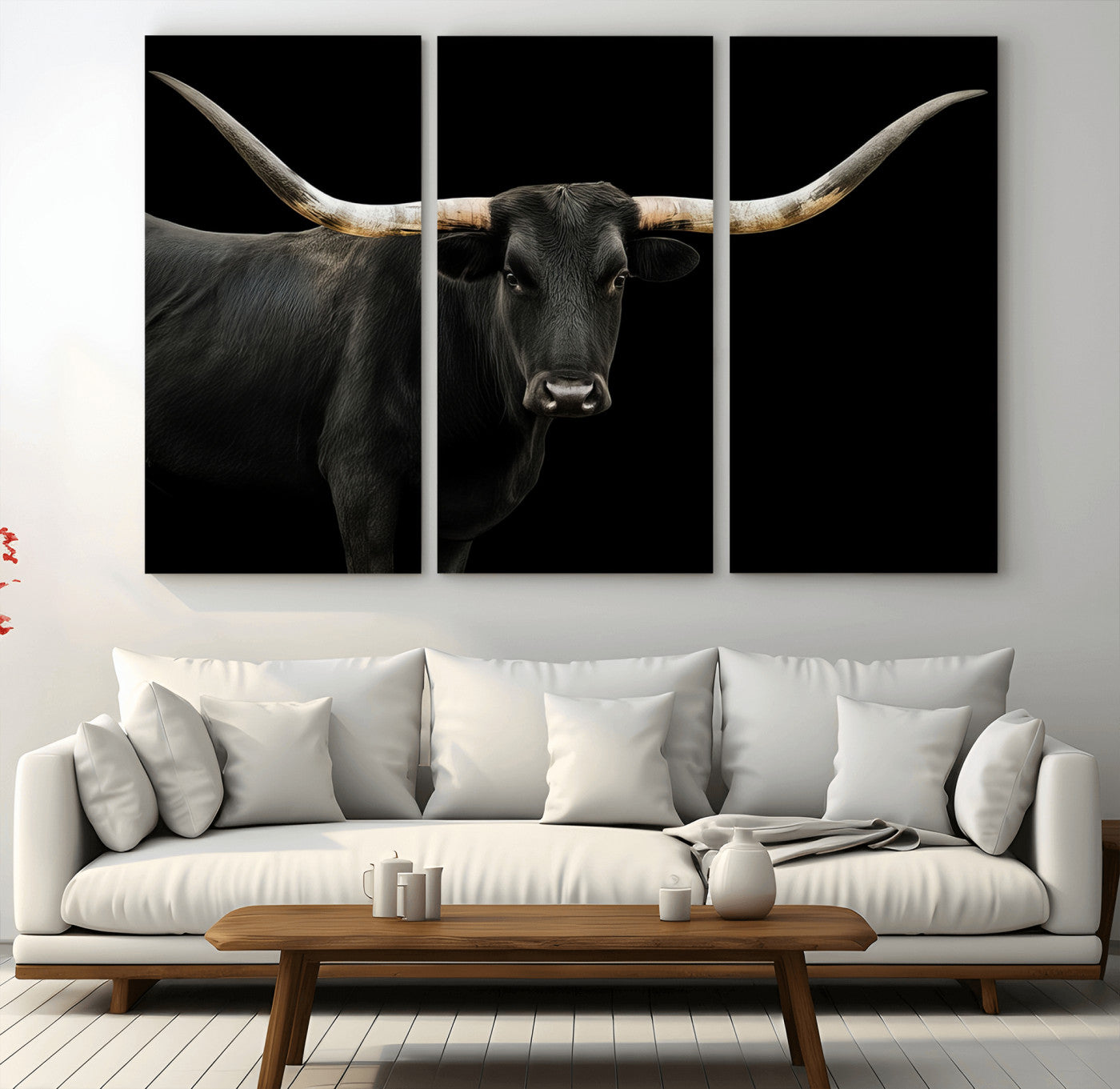 99448328-MGV-CV-36X24-Longhorn Cattle Wall Art Canvas Print – Framed Texas Ranch Scene with Western Cow Artwork for Home, Office, Living Room