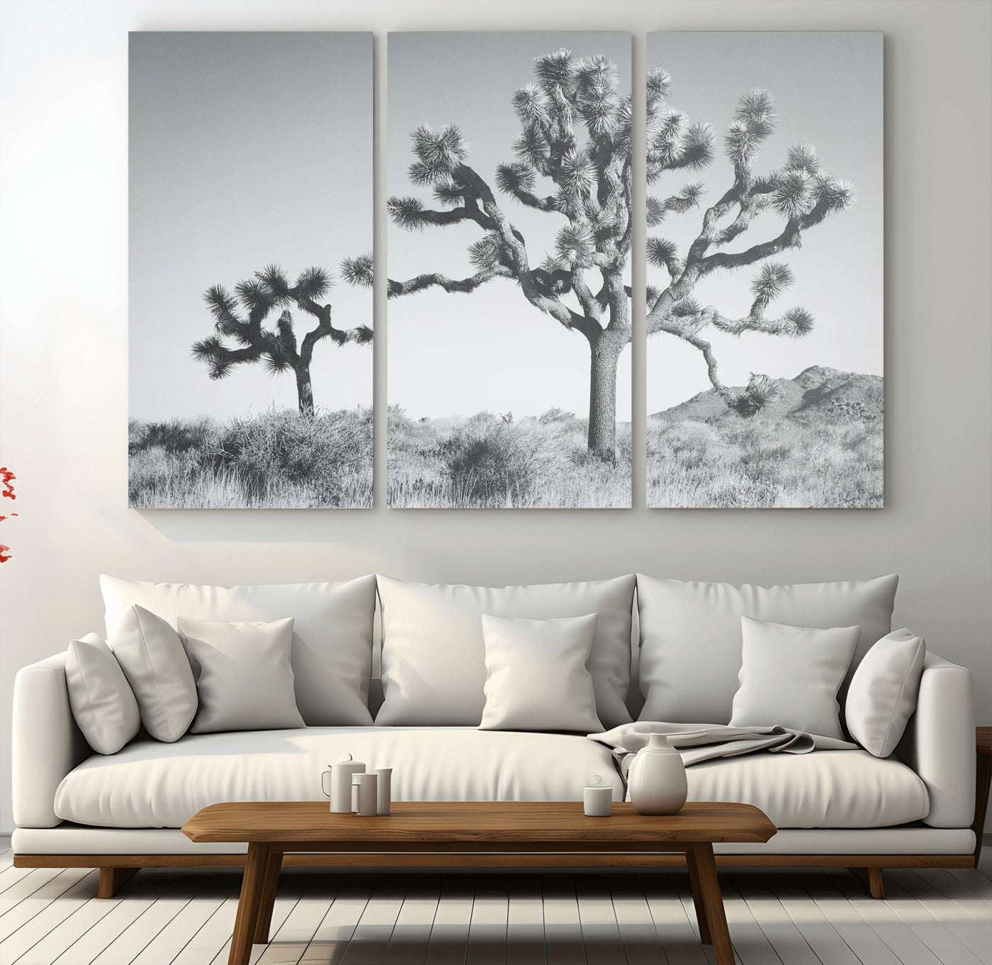 MGV-CV-48X32-3P - Joshua Tree Wall Art Canvas Print, Framed Black White Landscape Art Picture Print, Desert Tree Decor Perfect Southwestern Decor Artwork