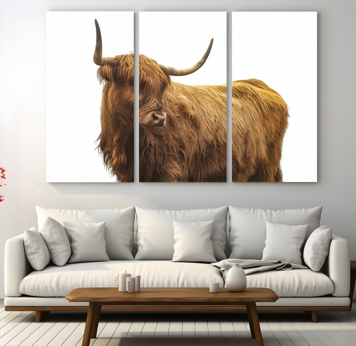 Highland Cow Wall Art Canvas Print, Scottish Bull Print, Framed Rustic Farmhouse Art Print, Large Country Animal Printing Perfect for Farmhouse Decor