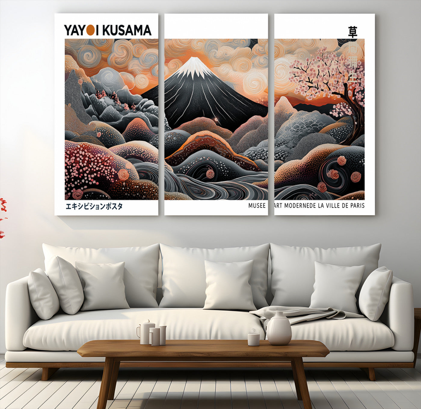 63125329-MGV-CV-48X32-3P-Yayoi Kusama Wall Art Canvas Print, Framed Contemporary Dot Art Picture Print, Japanese Style Perfect Japanese Decor