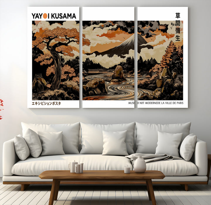 Modern Japanese Wall Art Print Yayoi Kusama Canvas Wall Art Abstract Mount Fuji Canvas Print Japanese Landscape Art Printing