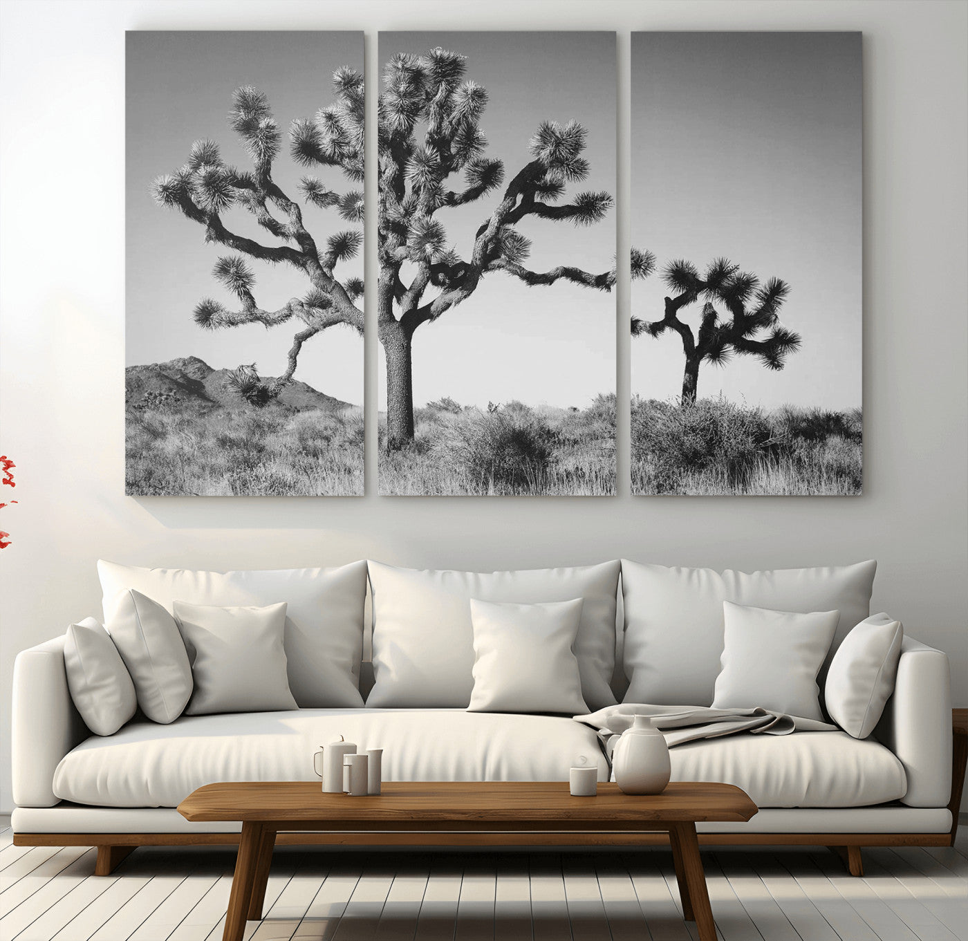 MGV-CV-48X32-3P - Joshua Tree Wall Art Canvas Print, Framed Monochrome Desert Art Picture Print, Minimalist Nature Scene Perfect Southwestern Minimalist Decor Artwork