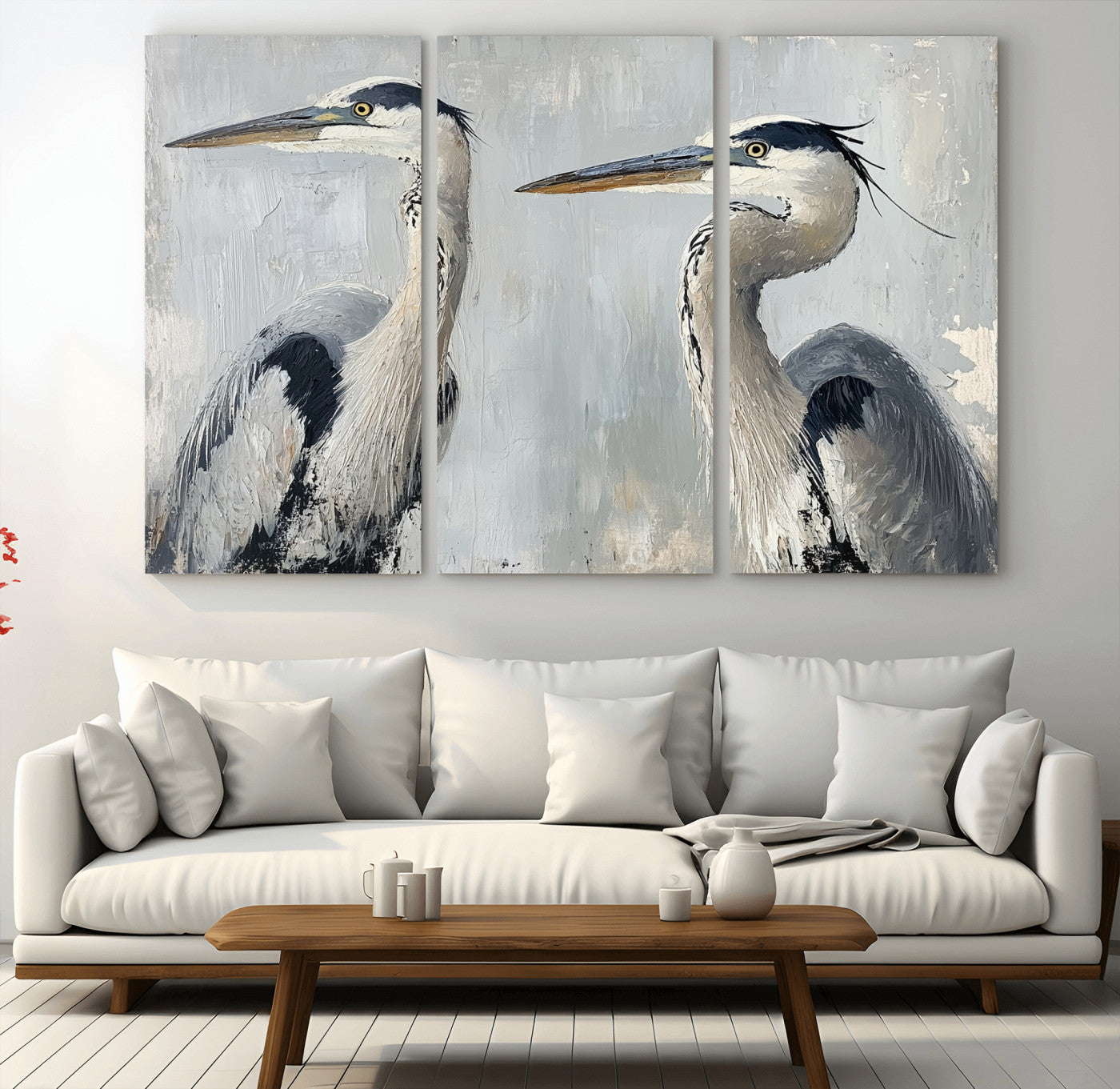 MGV-CV-48X32-3P - Bird Canvas Decor Wall Art Canvas Print, Framed Coastal Bird Pair Art Picture Print, Minimalist Wildlife Wall Perfect Coastal Minimalist Decor Artwork