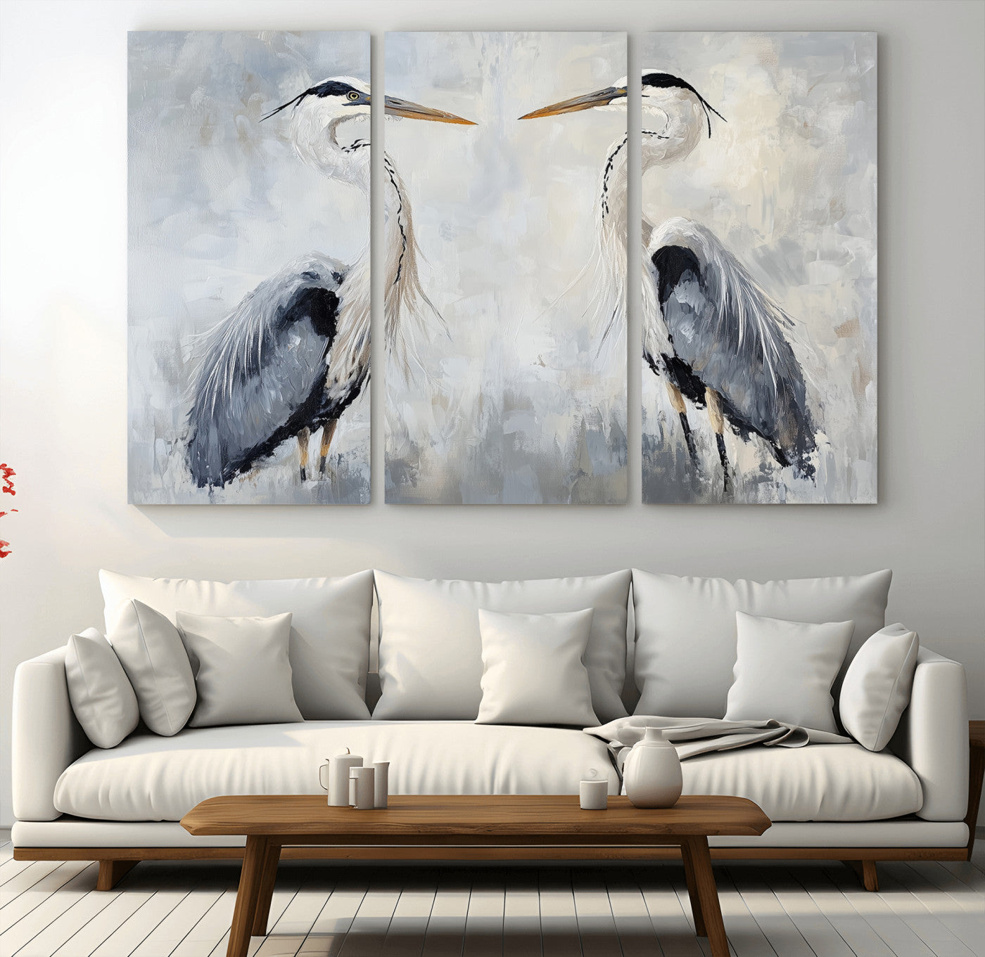 MGV-CV-48X32-3P - Heron Wall Art Wall Art Canvas Print, Framed Bird Canvas Decor Art Picture Print, Nature Inspired Perfect Coastal Minimalist Decor Artwork