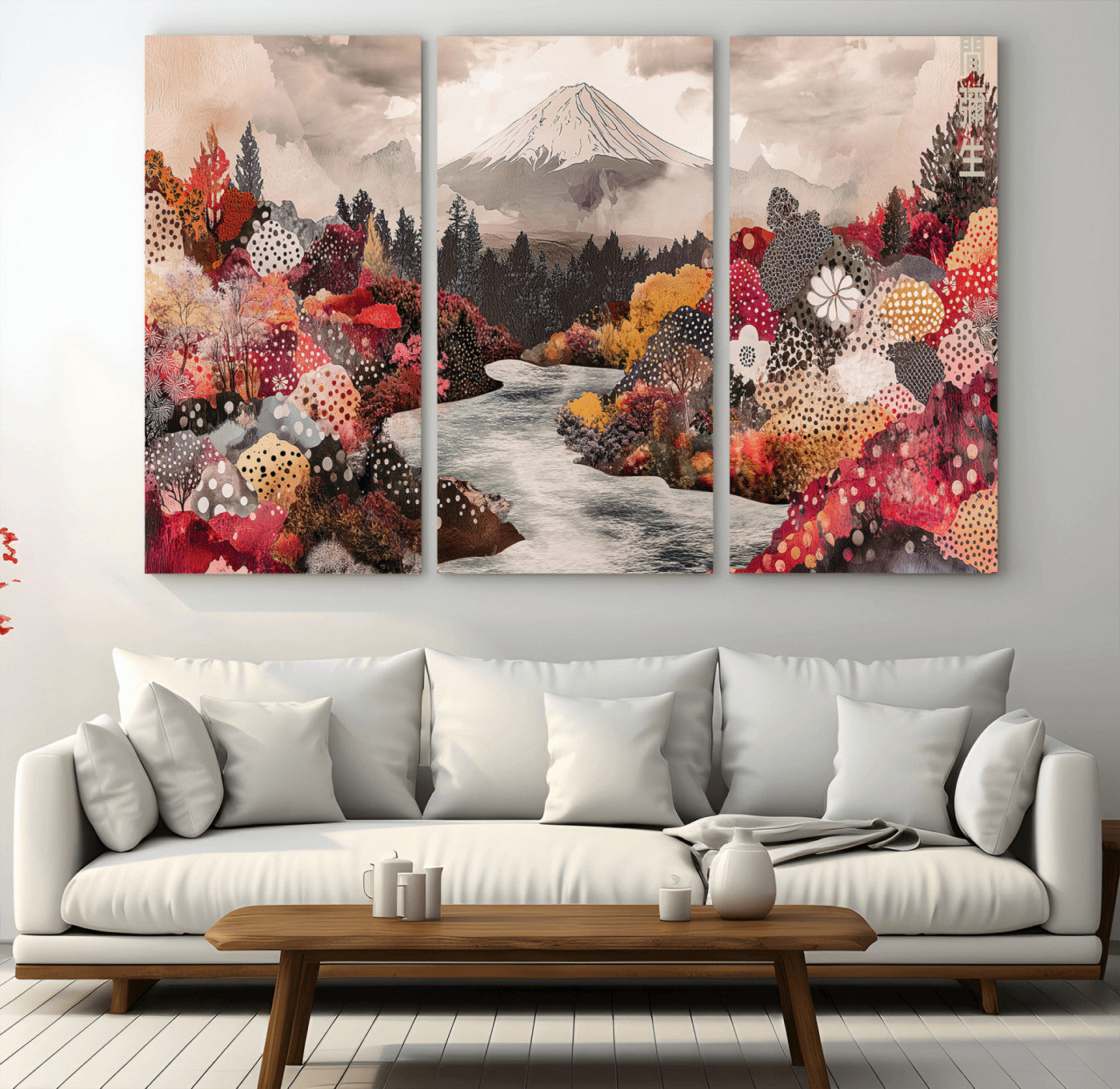 MGV-CV-48X32-3P - Mountain Wall Art Wall Art Canvas Print, Framed Autumn Forest Art Picture Print, Cottagecore Landscape Perfect Cottagecore Boho Decor Artwork