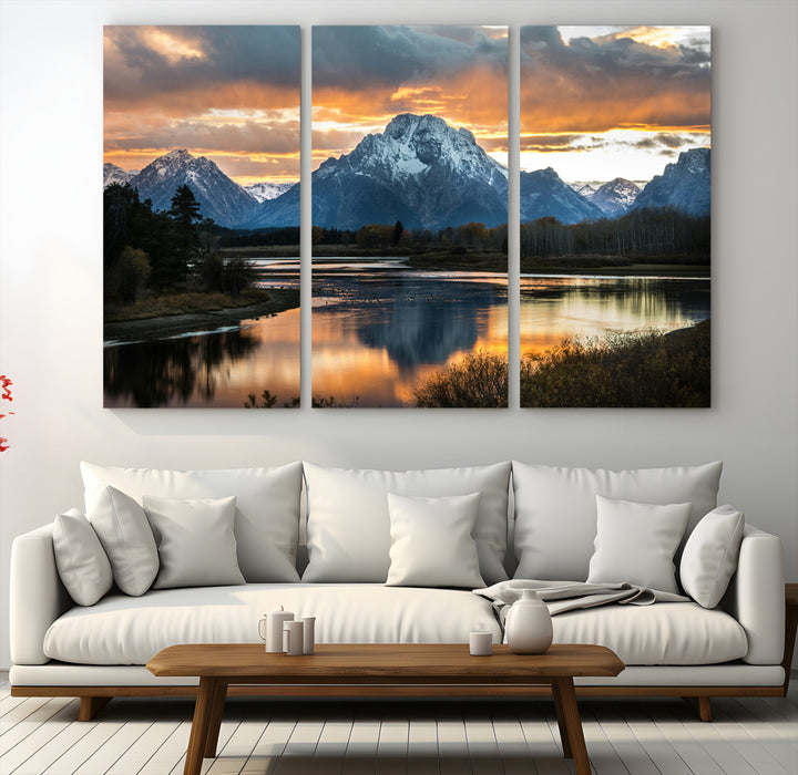 Mountain Sunset Wall Art Canvas Print, Framed Alpine Wilderness Art Picture Print, Golden Hour Perfect Wilderness Decor Artwork