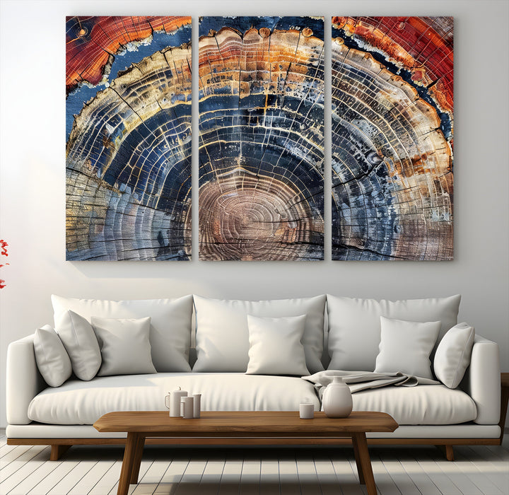 Tree Rings Canvas Wall Art Print, Framed Wood Texture Art Picture Print, Petrified Wood Perfect Modern Rustic Decor Artwork