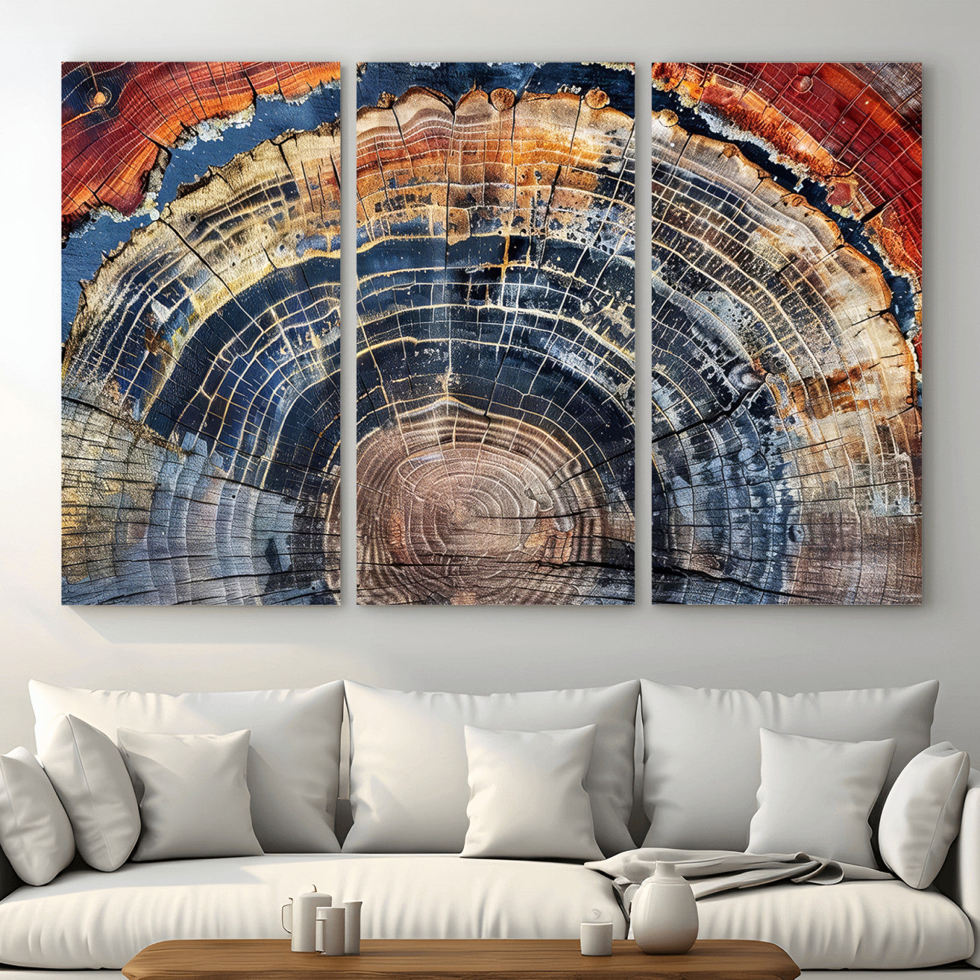 60292921-MGV-CV-48X32-3P - Vintage Tree Rings Wall Art Canvas Print – Framed Wood Art Picture Petrified Wood Artwork for Home, Office, Living Room
