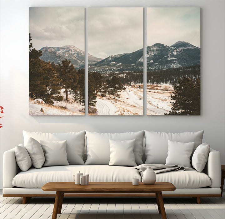 Mountain Landscape Wall Art Canvas Print, Framed Snowy Peaks Art Picture Print, Alpine Aesthetic Perfect Rustic Winter Decor Artwork