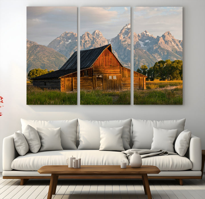Rustic Barn Wall Art Canvas Print, Framed Western Landscape Art Picture Print, Farmhouse Style Perfect Rustic Farmhouse Decor Artwork
