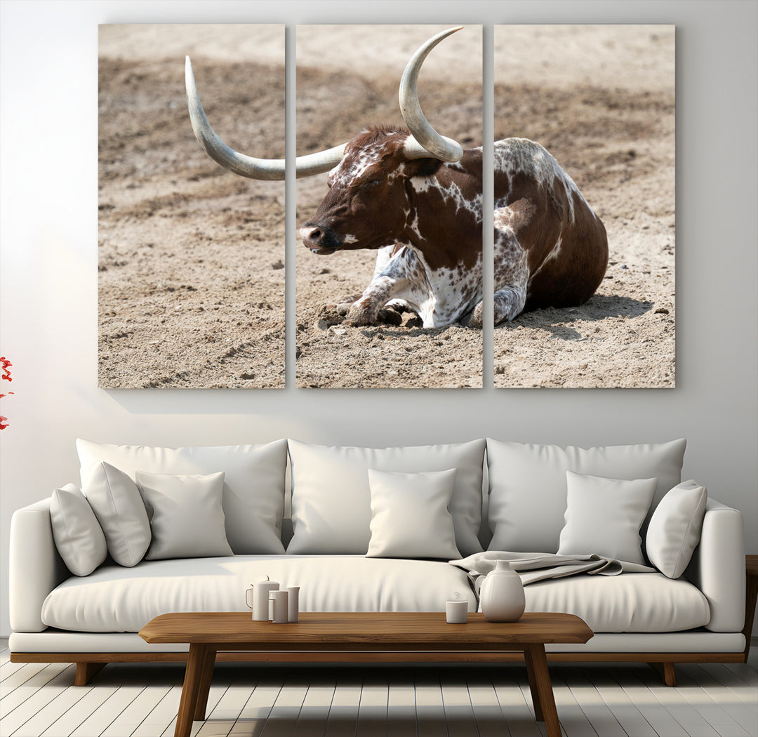 Texas Longhorn Wall Art Canvas Print, Framed Country Living Art Picture Print, Farmhouse Perfect Western Decor Artwork
