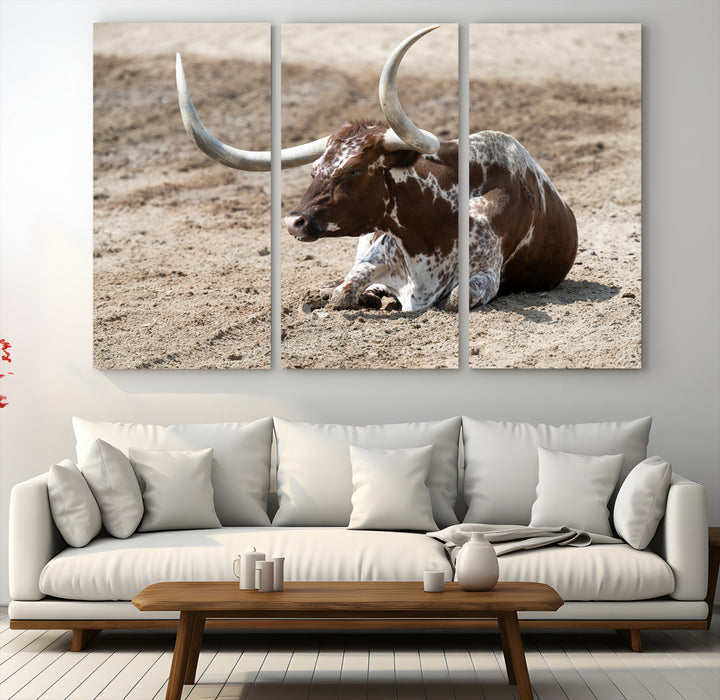 Texas Longhorn Wall Art Canvas Print, Framed Country Living Art Picture Print, Farmhouse Perfect Western Decor Artwork