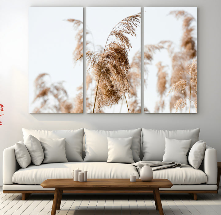 Pampas Grass Wall Art Canvas Print, Framed Neutral Tones Art Picture Print, Minimalist Nature Perfect Boho Decor Artwork