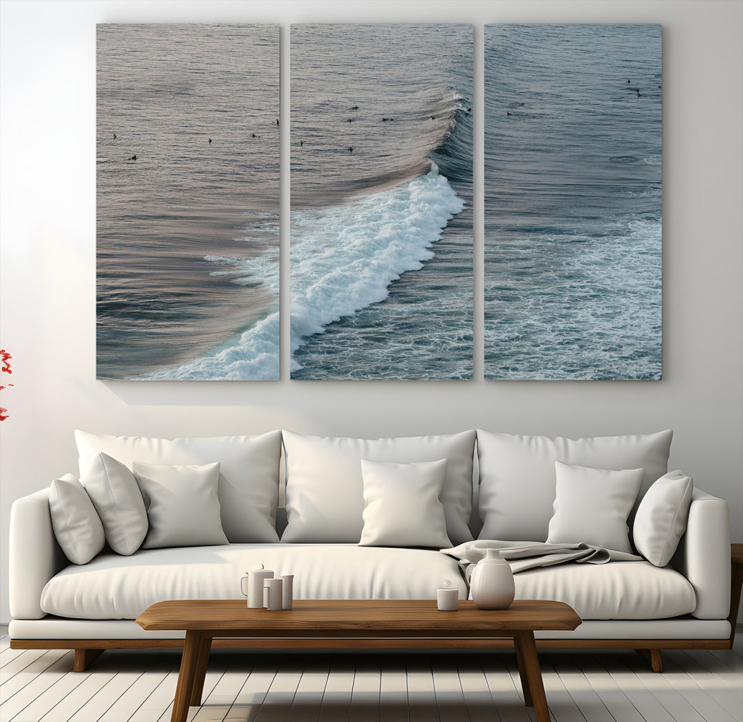 Ocean Waves Wall Art Canvas Print, Framed Coastal Serenity Art Picture Print, Surf Perfect Coastal Decor Artwork