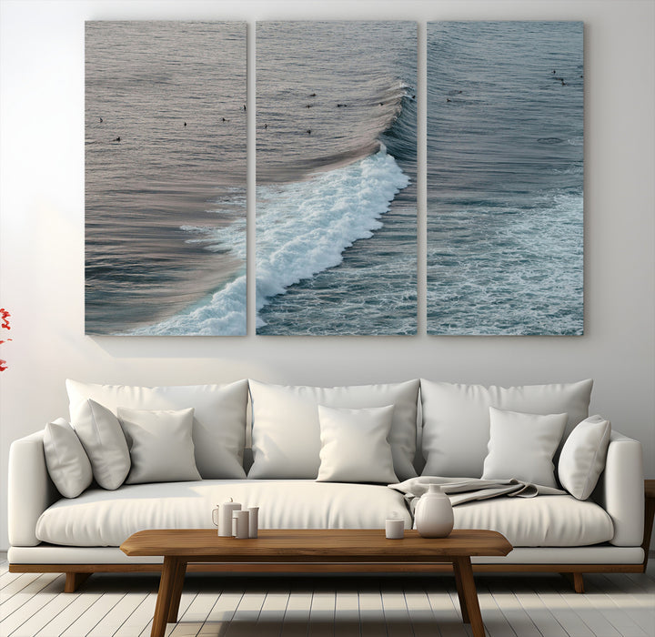 Ocean Waves Wall Art Canvas Print, Framed Coastal Serenity Art Picture Print, Surf Perfect Coastal Decor Artwork