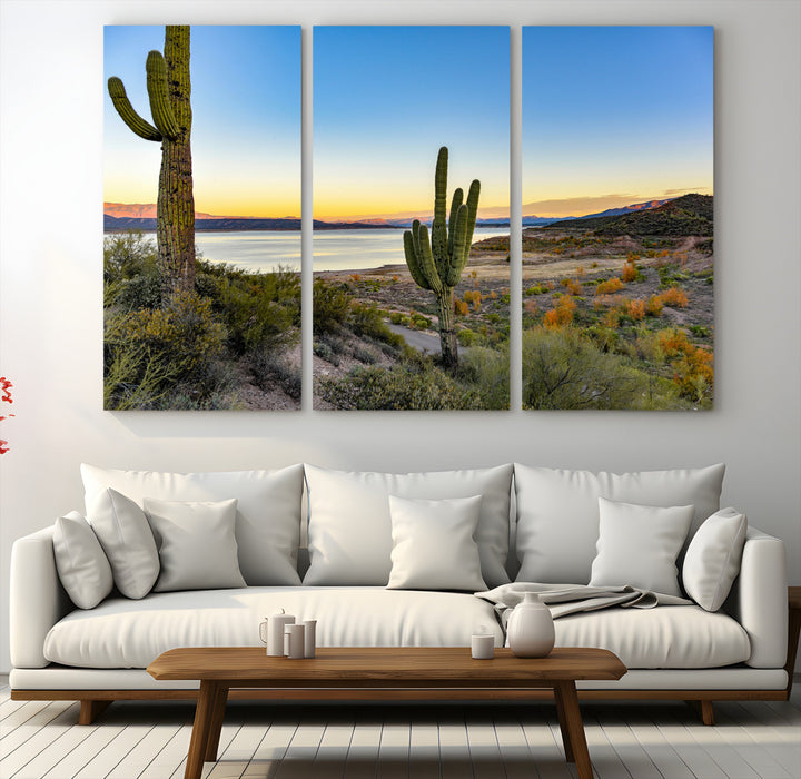 Saguaro Cactus Wall Art Canvas Print, Framed Desert Sunset Art Picture Print, Southwestern Perfect Southwestern Decor Artwork