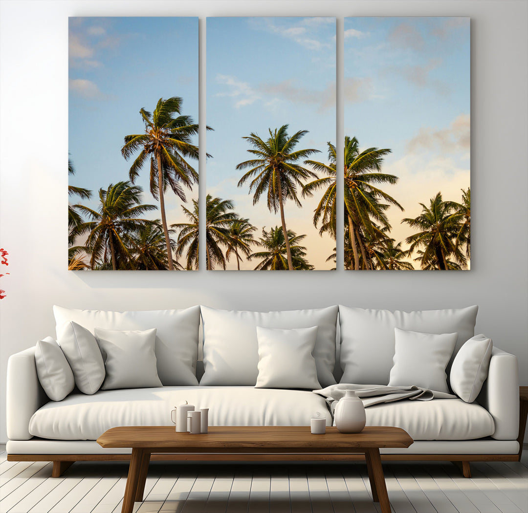 Palms Wall Art Canvas Print, Framed Tropical Art Picture Print, Coastal Perfect Coastal Decor Artwork