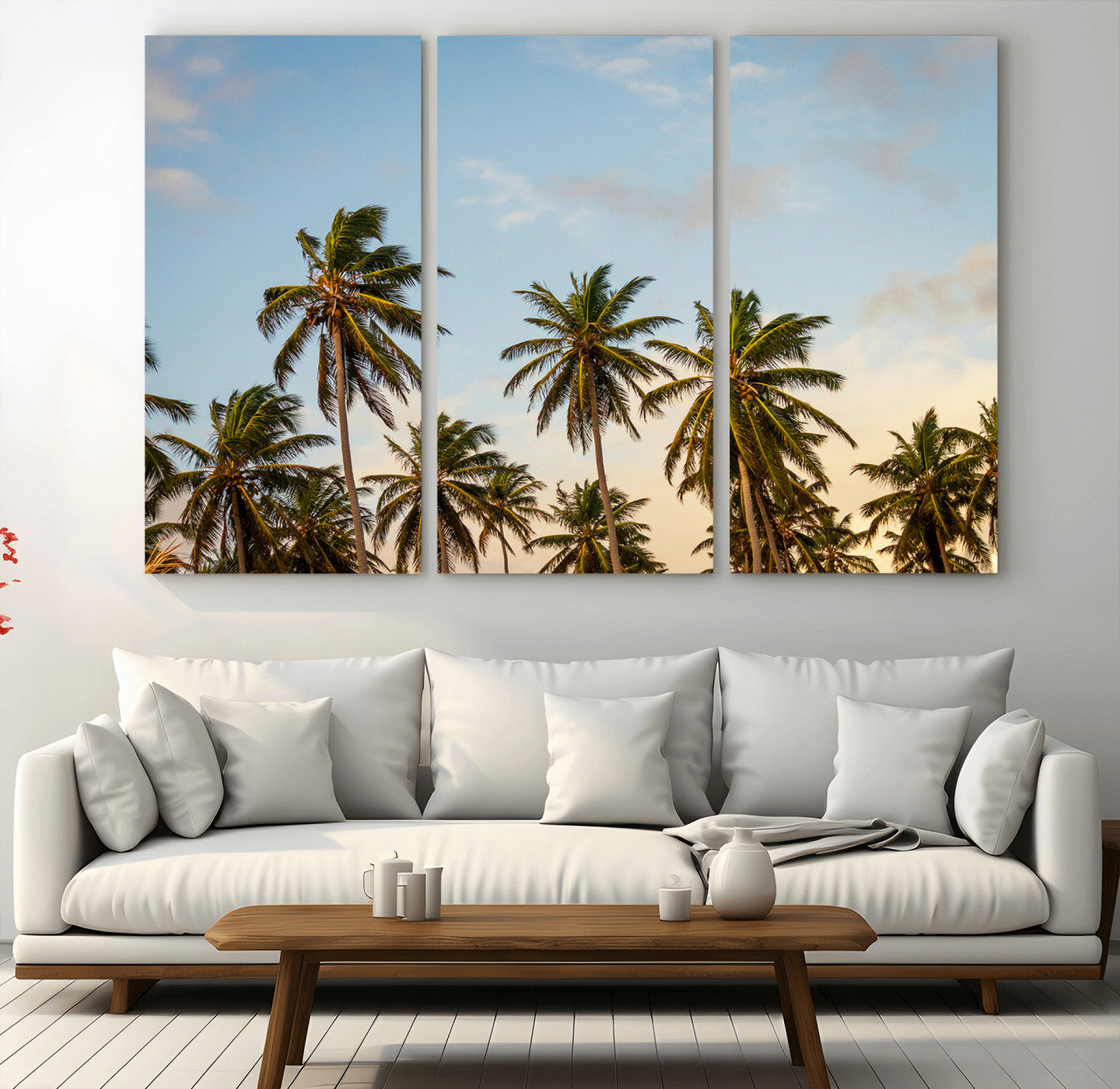MGV-CV-48X32-3P - Palm Trees Wall Art Canvas Print, Framed Tropical Vibes Art Picture Print, Coastal Sunset Perfect Coastal Boho Decor Artwork