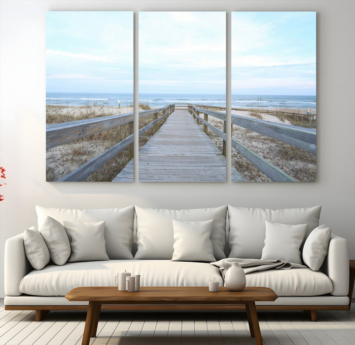 Beach Boardwalk Wall Art Canvas Print, Framed Coastal Serenity Art Picture Print, Ocean View Perfect Coastal Decor Artwork