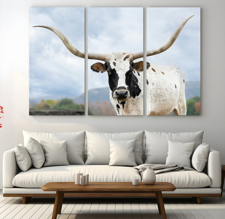 Texas Longhorn Wall Art Canvas Print, Framed Western Rustic Art Picture Print, Farmhouse Decor Perfect Farmhouse Decor Artwork