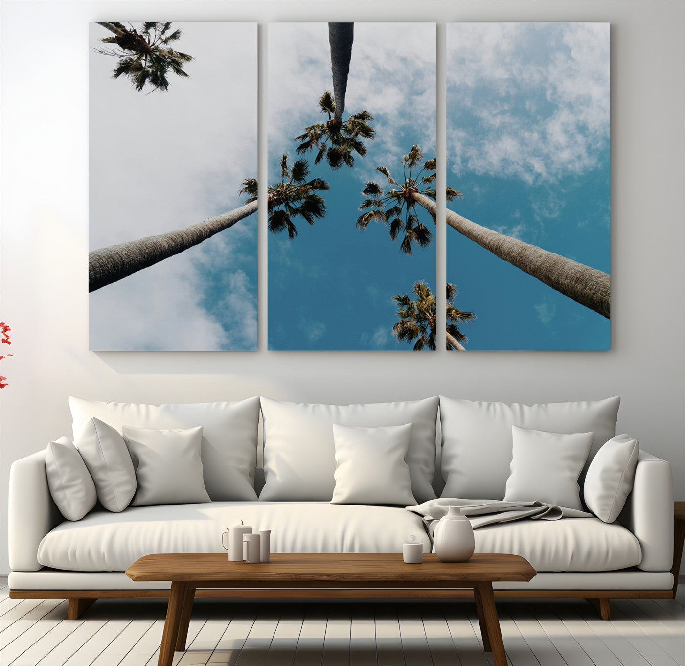 45236398-MGV-CV-48X32-3P-Tropical Palm Trees Wall Art Canvas Print – Framed California Sky Minimalist Nature Scene Artwork for Home Office
